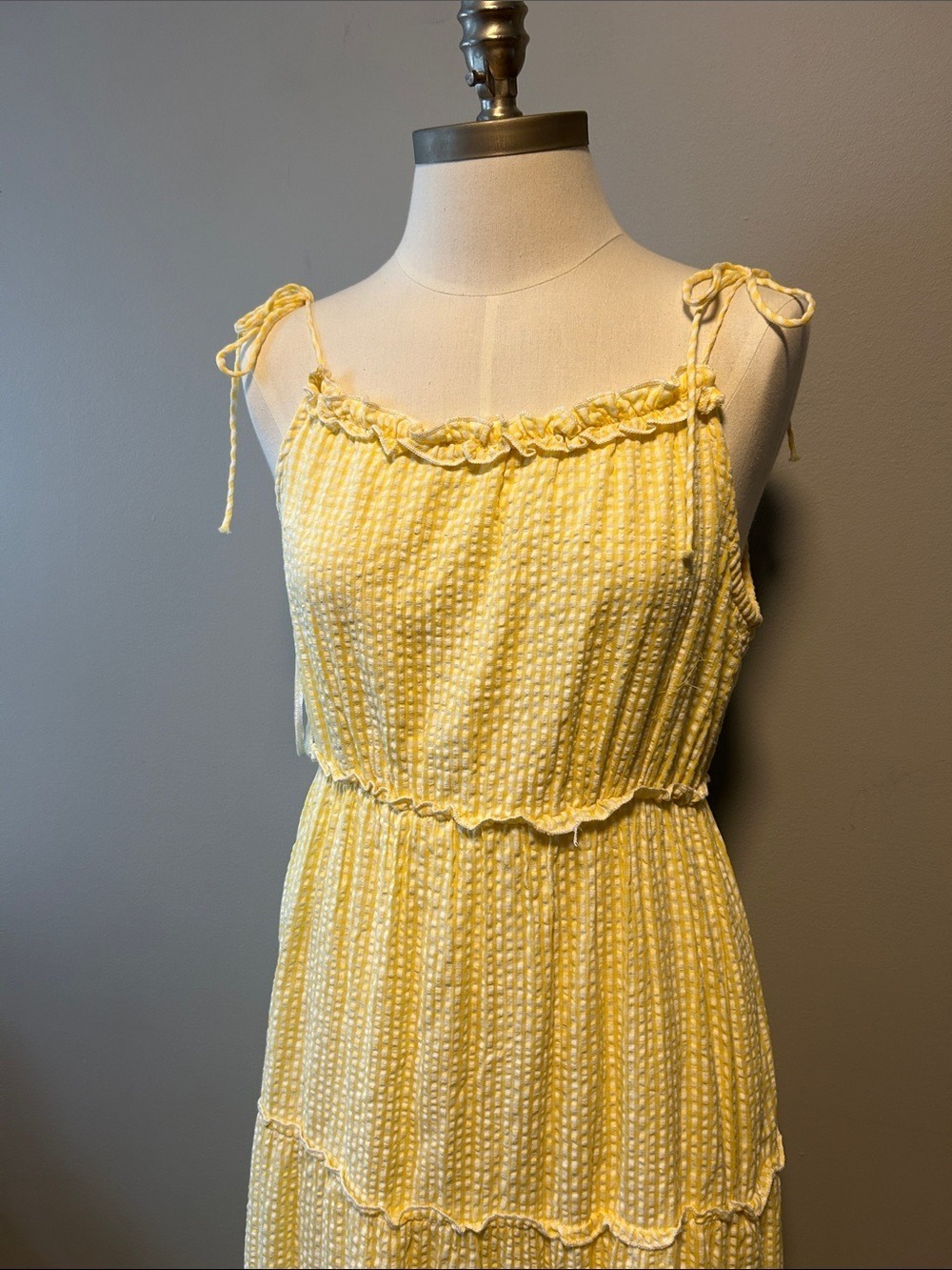 Sim & Sam Yellow Cotton Gingham Tiered Cottagecore Maxi Dress - Picture 4 of 15
